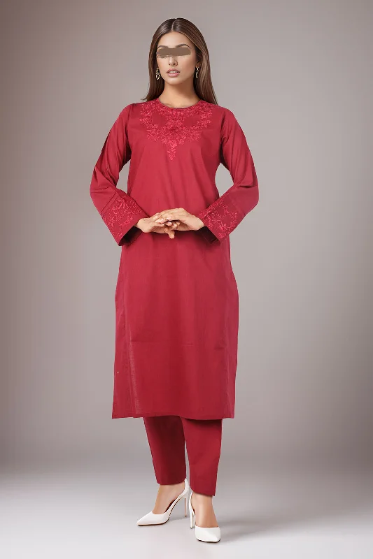 Solid Embroidered Cotton Stitched 2 Piece (Shirt/Trouser)