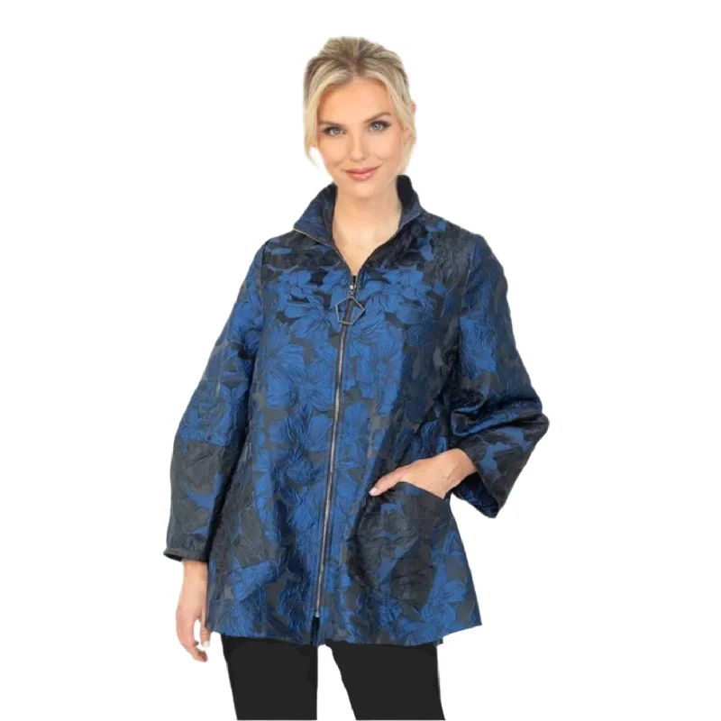 IC Collection Two-Tone Floral Jacquard Jacket in Blue - 6673J