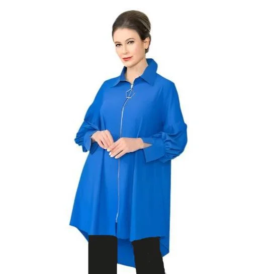 IC Collection High-Low Collared Jacket in Blue - 5672J-BLU