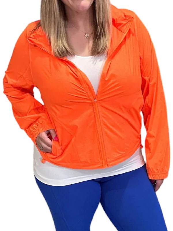 Stretch Long Sleeve Hoodie Jacket In Orange