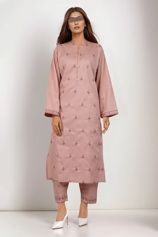 Solid Embroidered Cotton Stitched 2 Piece (Shirt/Trouser)