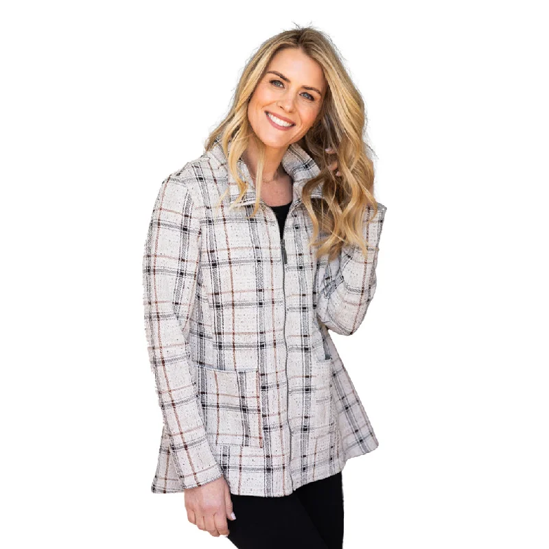 Habitat Speckle Knit Plaid Swing Jacket in Putty - 32847