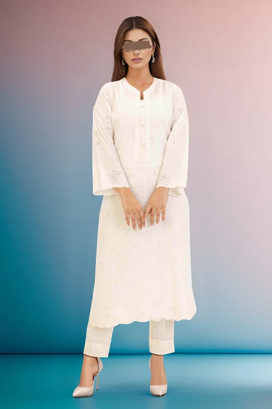 Solid Embroidered Cotton Stitched 2 Piece (Shirt/Trouser)