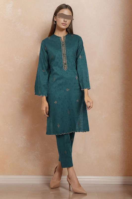 Cotton Jacquard Embroidered Stitched 2 Piece (Shirt/Trouser)