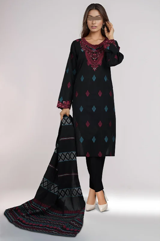 Embroidered Cotton Jacquard Stitched 3 Piece