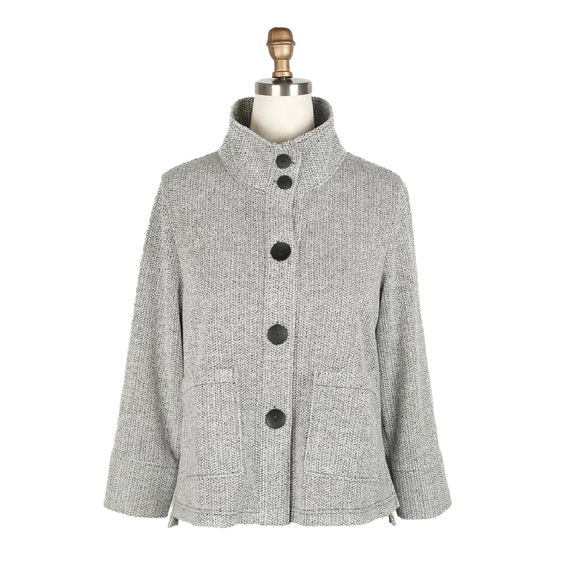 Damee NYC Heathered Herringbone Knit Jacket in Grey - 4949-GRY