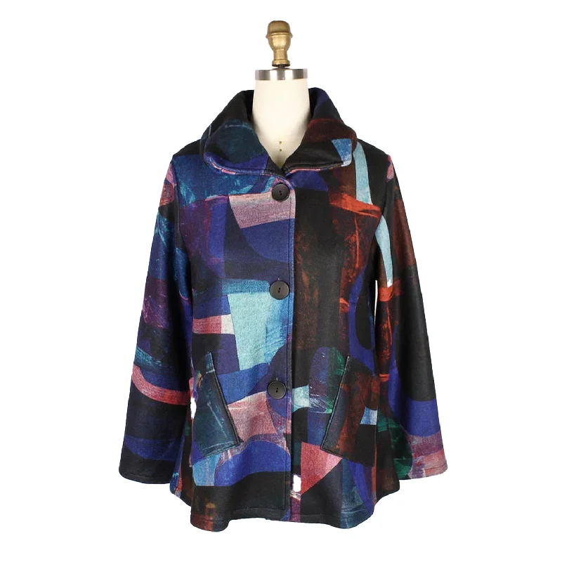 Damee Colorblock Modern Art-Print Soft Flannel Jacket in Blue/Multi - 4911 - Sizes L - XXL