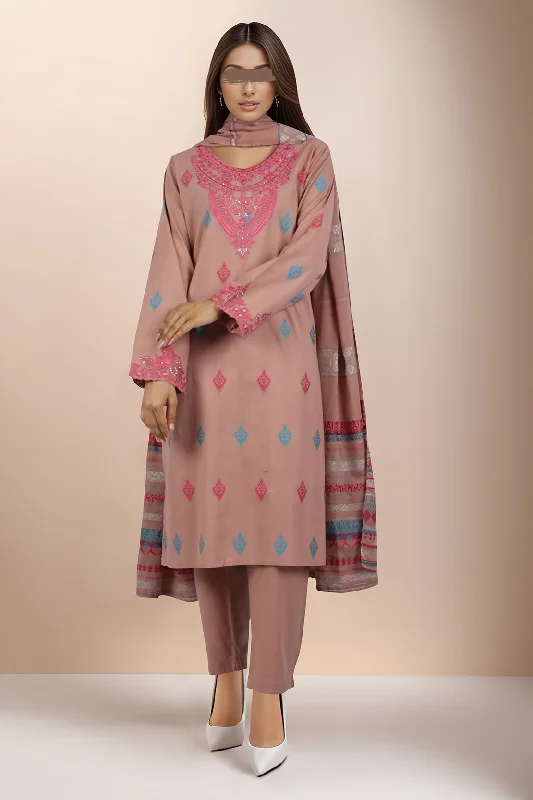 Embroidered Cotton Jacquard Stitched 3 Piece