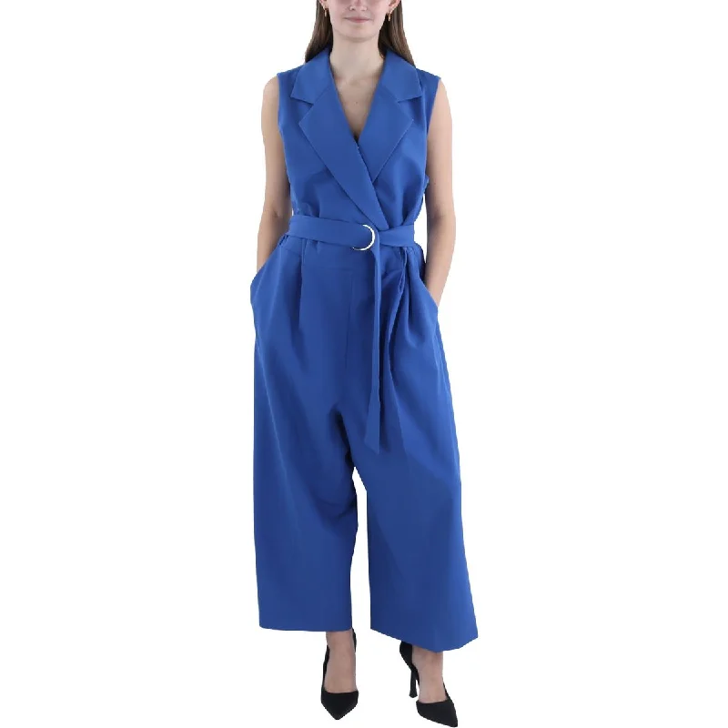 Womens Belted Notch Collar Jumpsuit