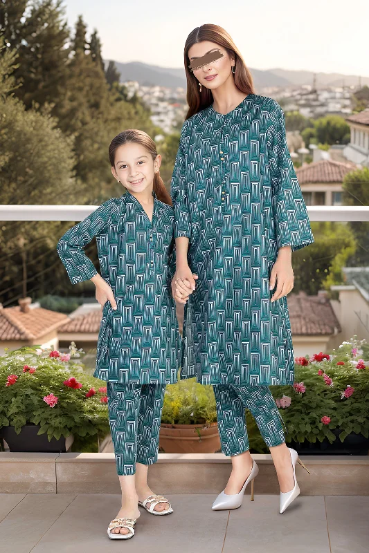 SAYA's Printed Cambric Stitched Mom And Daughter