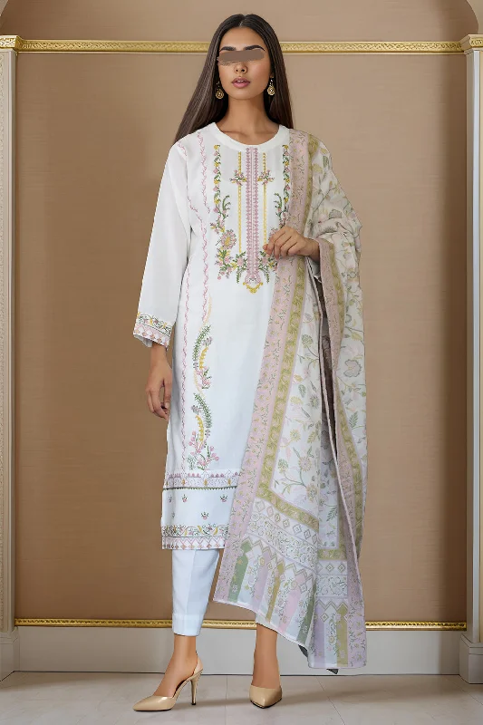 Solid Embroidered Khaddar Stitched 3 Piece