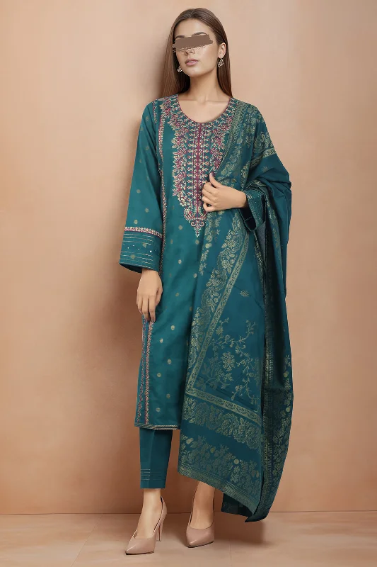 Embroidered Cotton Jacquard Stitched/Unstitched 3 Piece