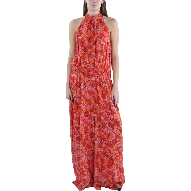 Plus Womens Floral Print Halter Jumpsuit