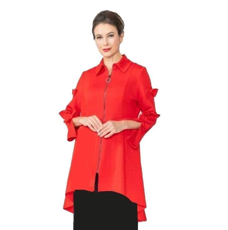 IC Collection Long High-Low Bow Bell Sleeve Jacket in Red - 4782J-RD