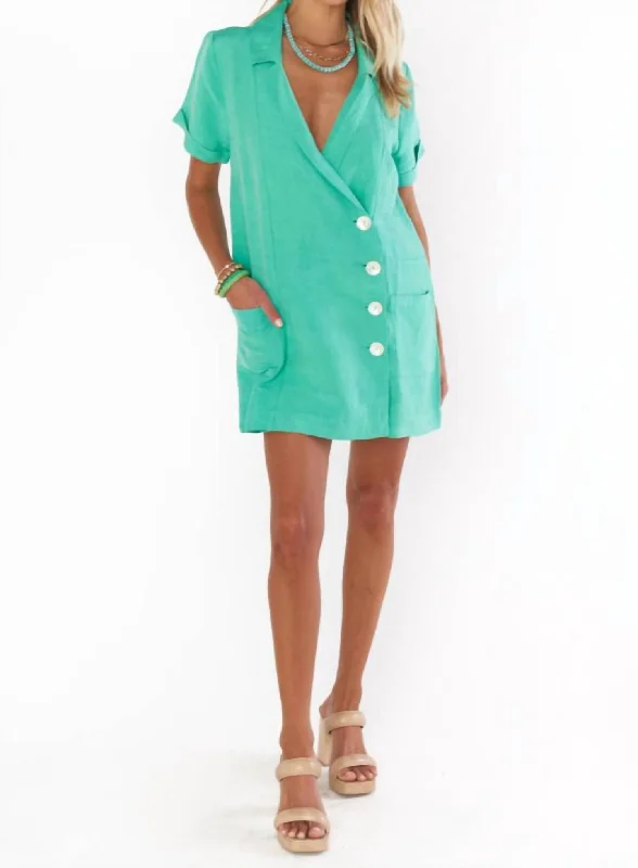 Bicoastal Blazer Romper In Seafoam