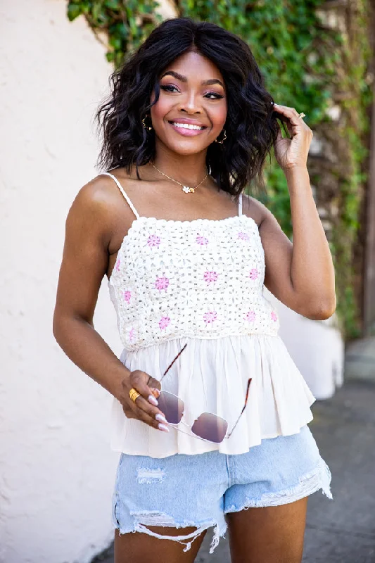 Feeling Happy Beige Crochet Tank FINAL SALE