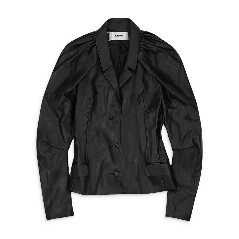 CHALAYAN FAUX LEATHER FETISH BLACK JACKET