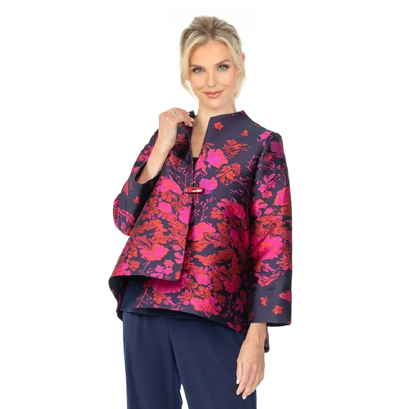 IC Collection Floral Jacquard Asymmetric Jacket in Fuchsia - 6644J-FS