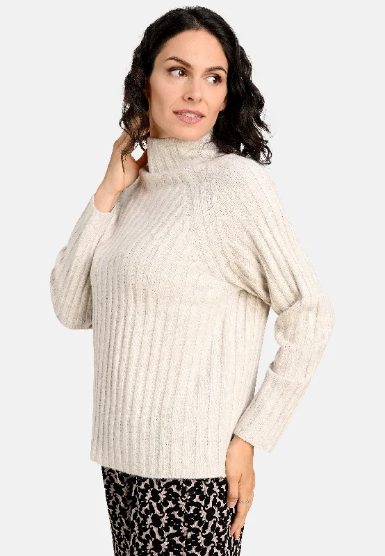 Ribbed High Neck Knit Jumper