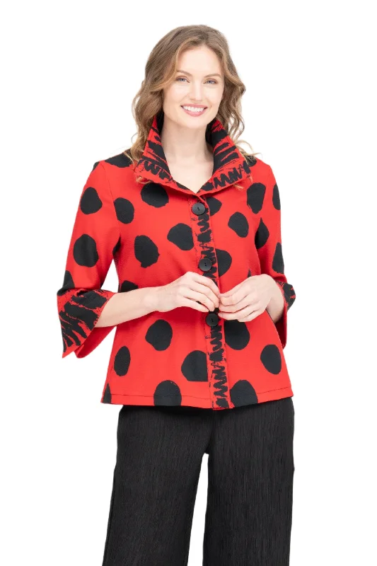 Damee NYC Dots & Scribbles Short Jacket in Red & Black - 4939-RD