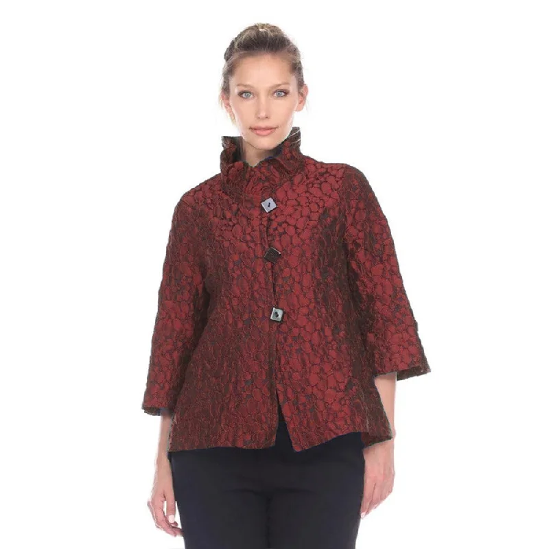 Moonlight Jacquard Ruffle Collar Jacket In Red - 2455-TAF-RD