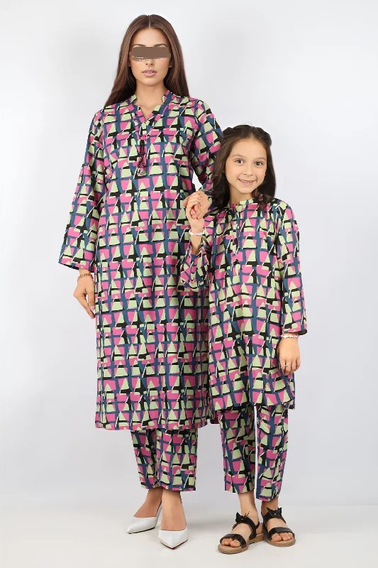 SAYA's Printed Cambric Stitched Mom And Daughter