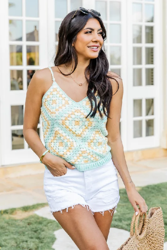 Little Less Conversation Mint Crochet Tank FINAL SALE