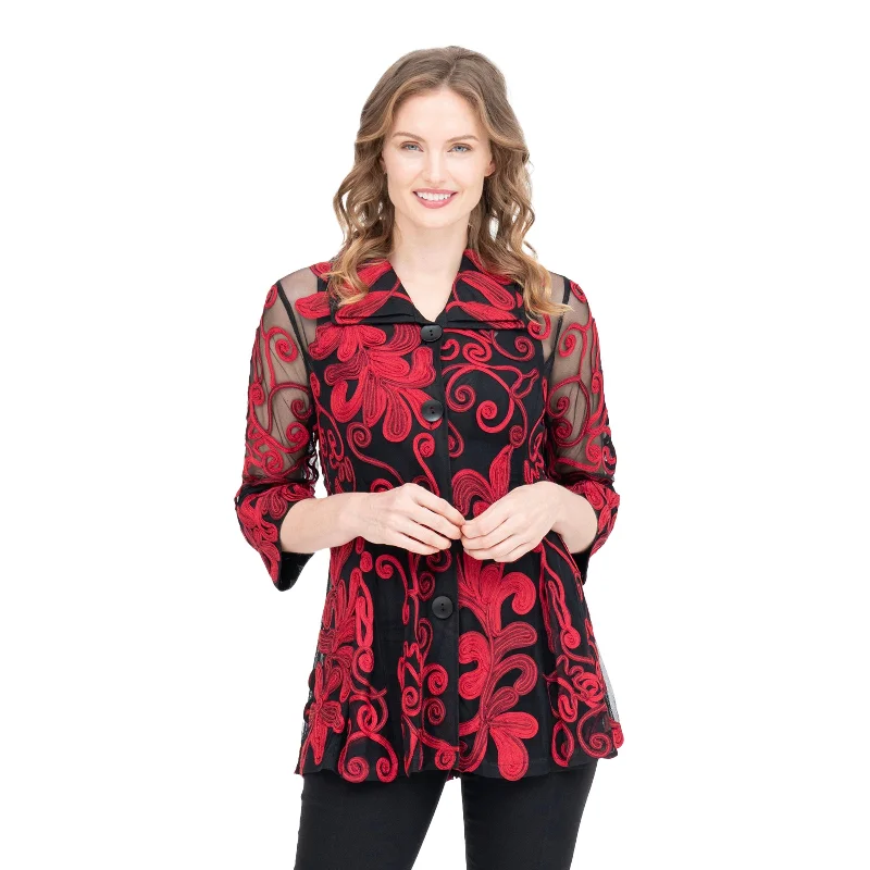 Damee Two-Tone Soutache Jacket in  Red - 2394-RD