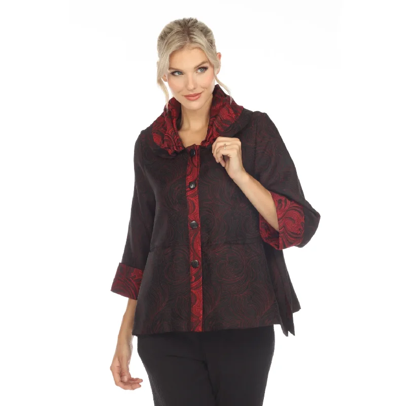 Moonlight Jacquard Button Front Jacket in Red- 3596 TAF