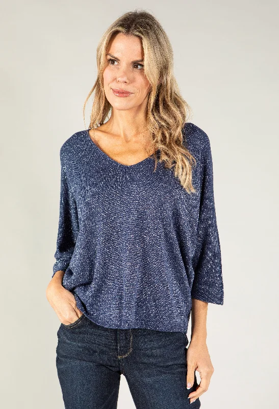 Lurex V Neck Knit Pullover