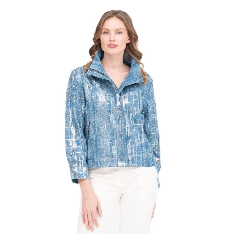 Damee Sequined Denim Biker Jacket in Blue - 4928-DNM - Size XS Only!