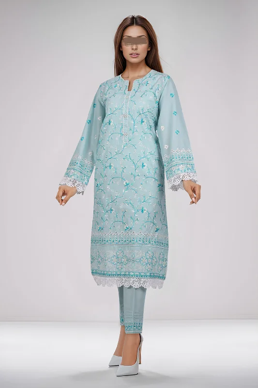 Solid Embroidered Cotton Stitched 2 Piece (Shirt/Trouser)