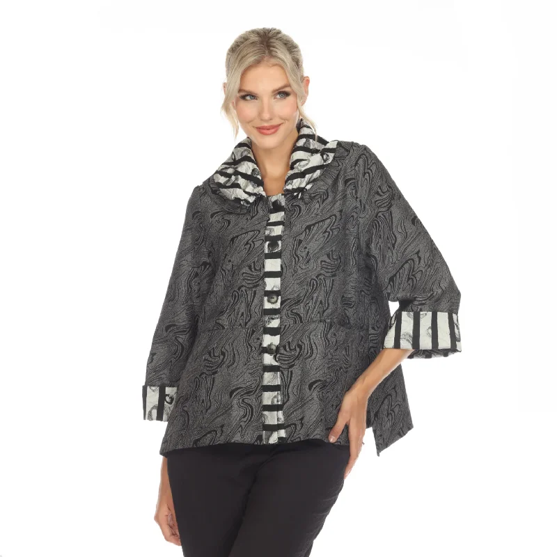 Moonlight Jacquard Button Front Jacket in Silver Grey - 3596TAF-SLV