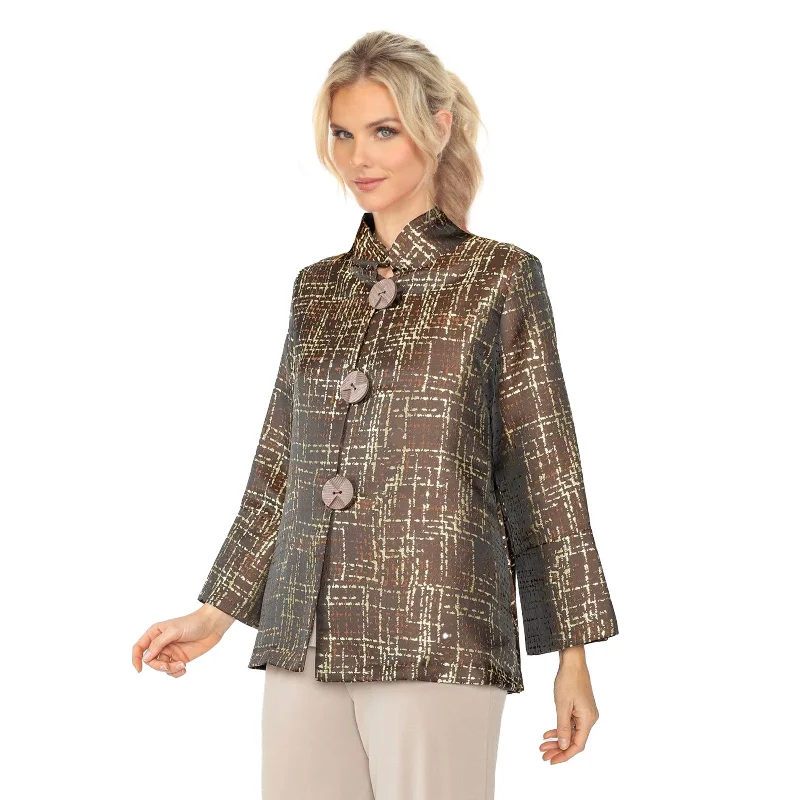 IC Collection Jacquard Stand Collar Jacket in Chocolate - 5518J