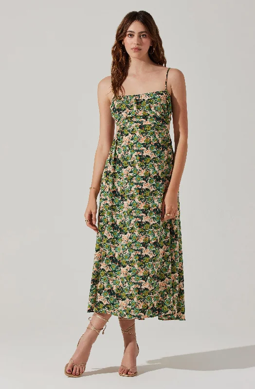 Open Back Floral Midi Dress