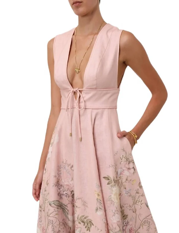 Waverly Plunge Midi Dress In Pink Floral