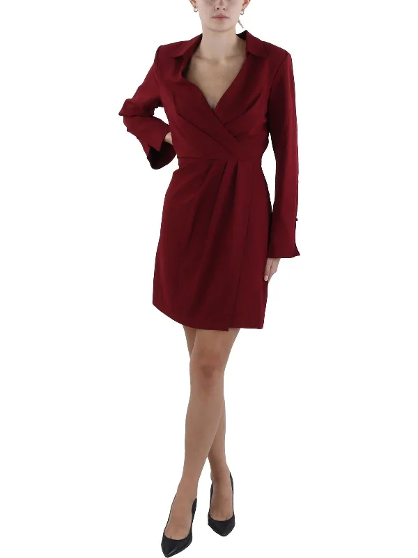 Womens Pleated Midi Wrap Dress