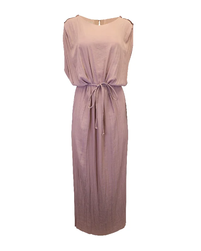 Acne Studios Tie Waist Maxi Dress in Pink Polyester