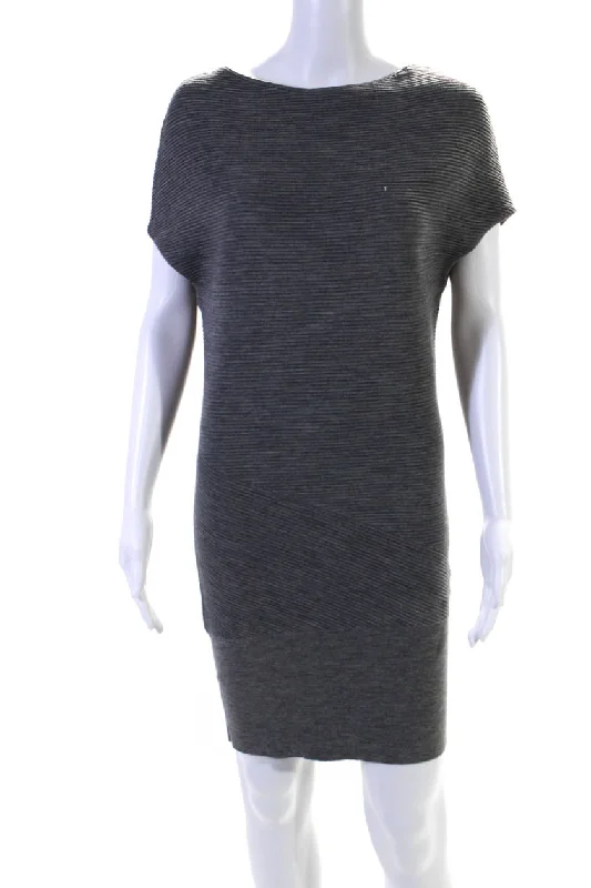 Alexander McQueen Women's Round Neck Sleeveless Ribbed Mini Dress Gray