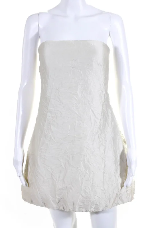 Brandon Maxwell White Crinkled Mini Dress