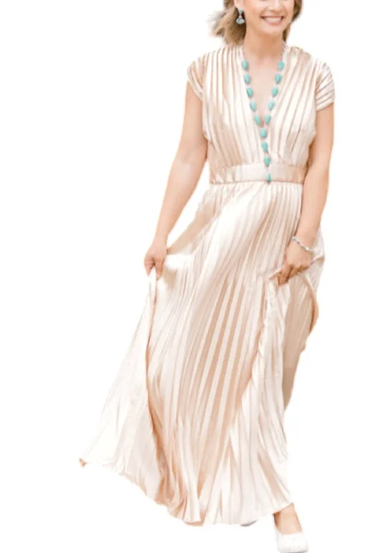 Chasity Pleated Maxi Dress In Champagne