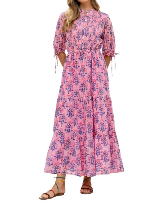 Cinched Pintuck Maxi Dress In Sconset Pink