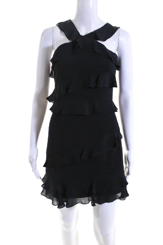 Cushnie Et Ochs Womens Back Zip High Neck Tiered Mini Dress Black Silk