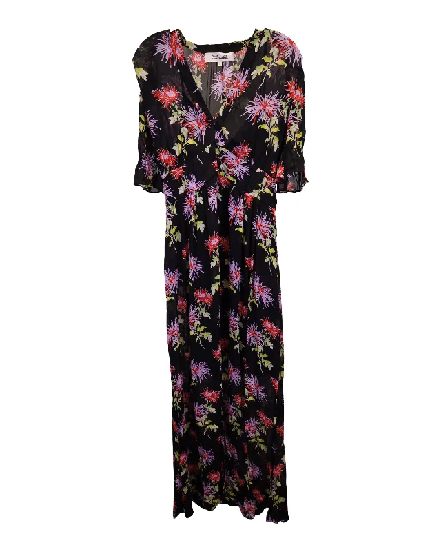 Diane Von Furstenberg Erica Chiffon Maxi Dress In Floral Print  Viscose