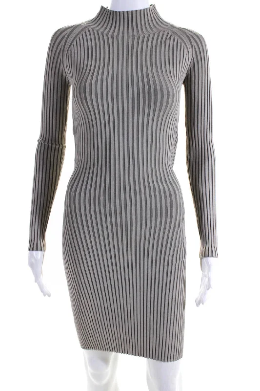 Dion Lee Womens Shadow Rib Knit Twist Turtleneck Mini Dress Taupe