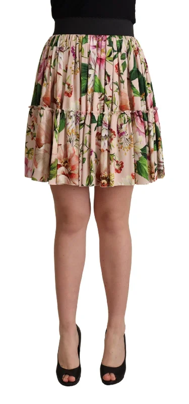 Dolce & Gabbana Elegant Floral Silk High Waist Mini Women's Skirt