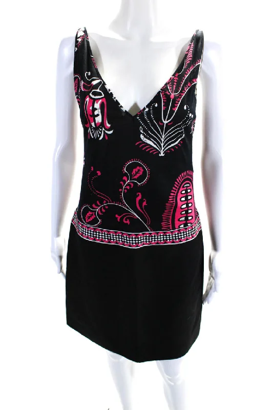 Emilio Pucci Womens Knit Abstract Print V-Neck Backless Mini Dress Black