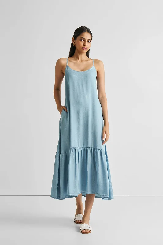 Flowy Maxi Dress in Blue Denim