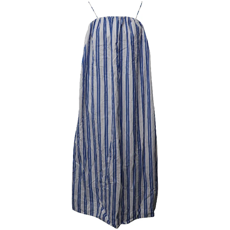 Ganni Aya Striped Maxi Tent Dress in Blue/White Cotton