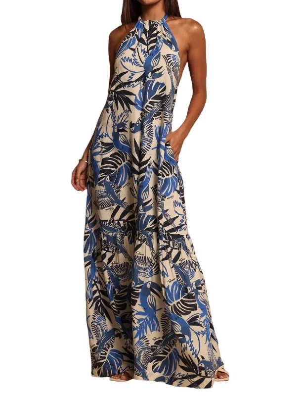 Hannah Halter Maxi Dress In Parrot Blues